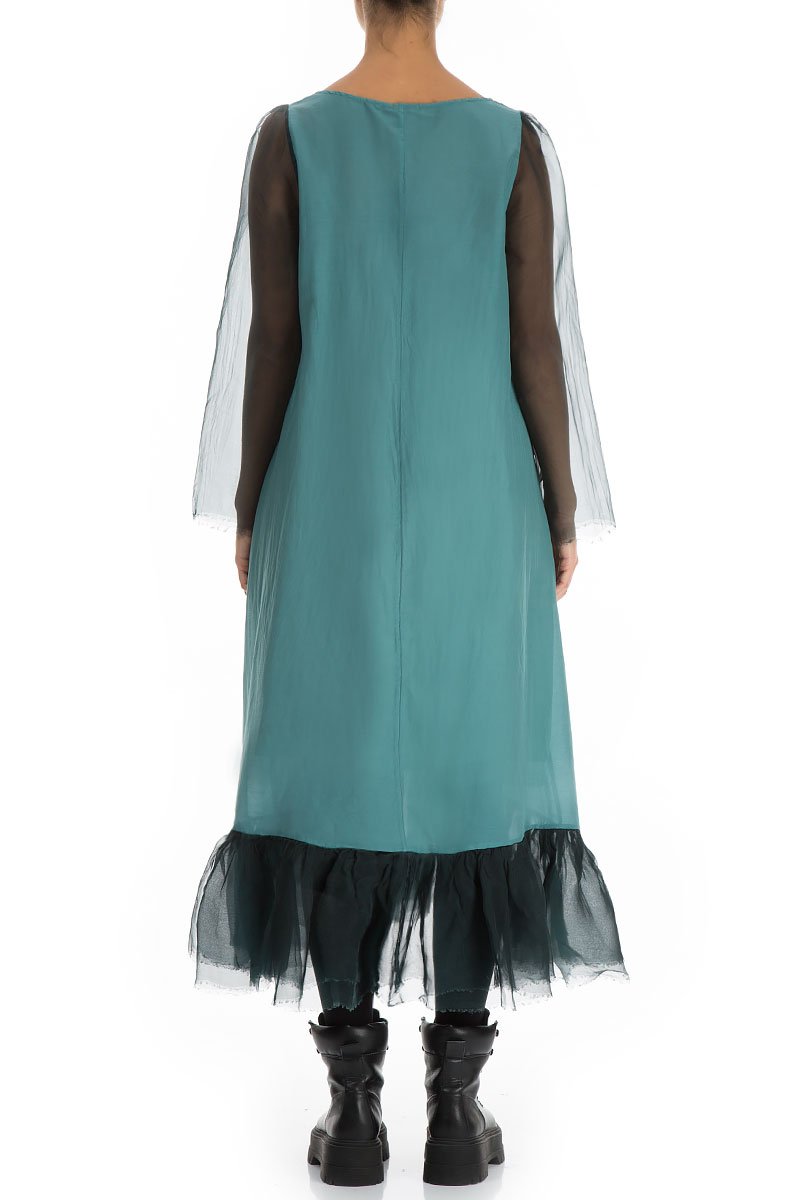 Frilled Emerald Pure Silk Dress