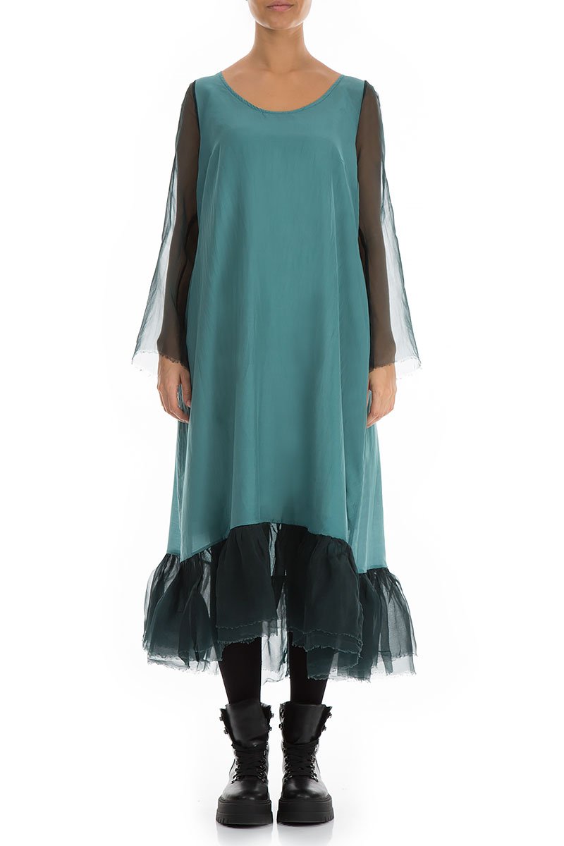 Frilled Emerald Pure Silk Dress