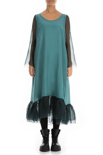 Frilled Emerald Pure Silk Dress