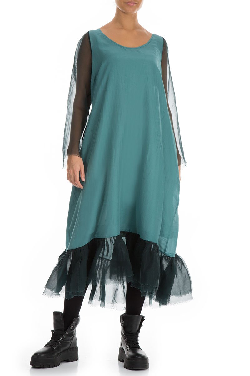 Frilled Emerald Pure Silk Dress