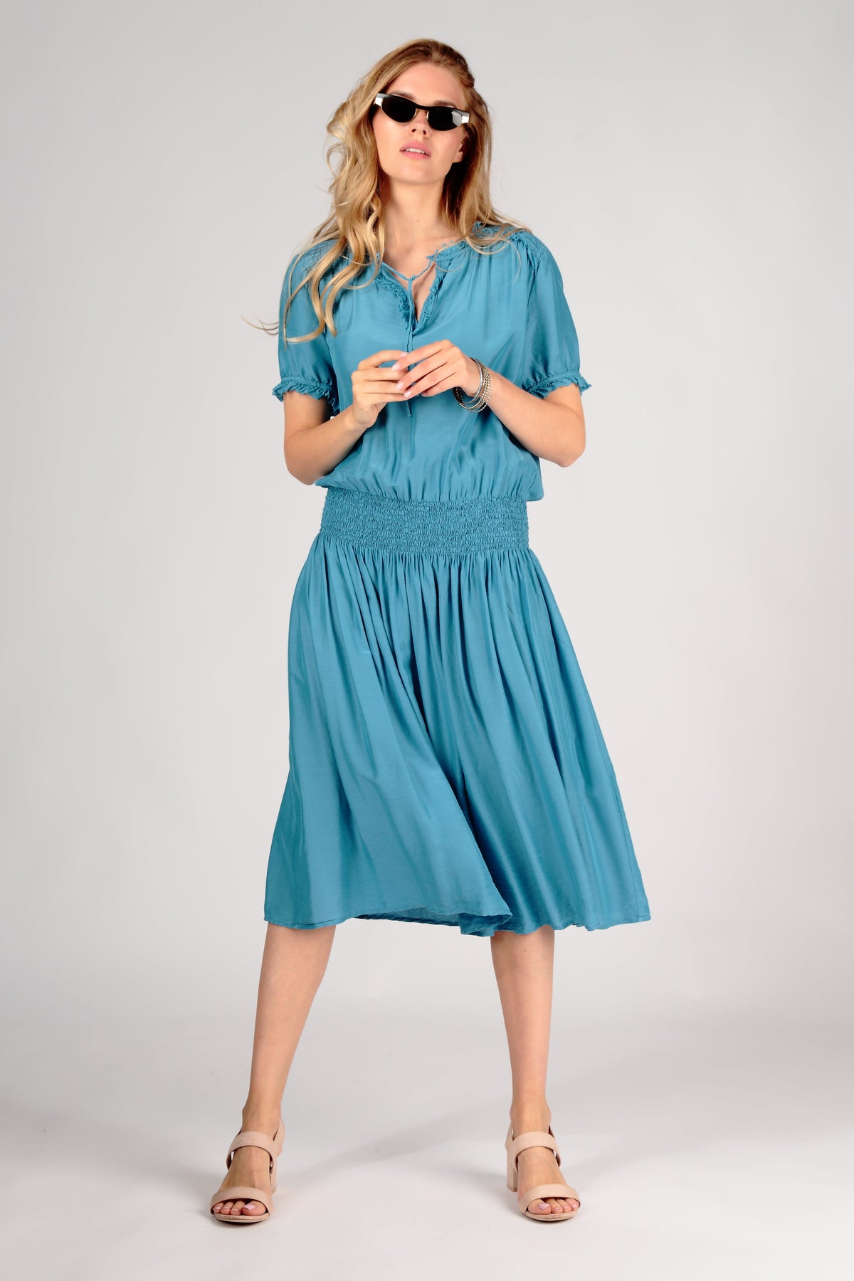 Flowy Ocean Blue Silk Bamboo Dress