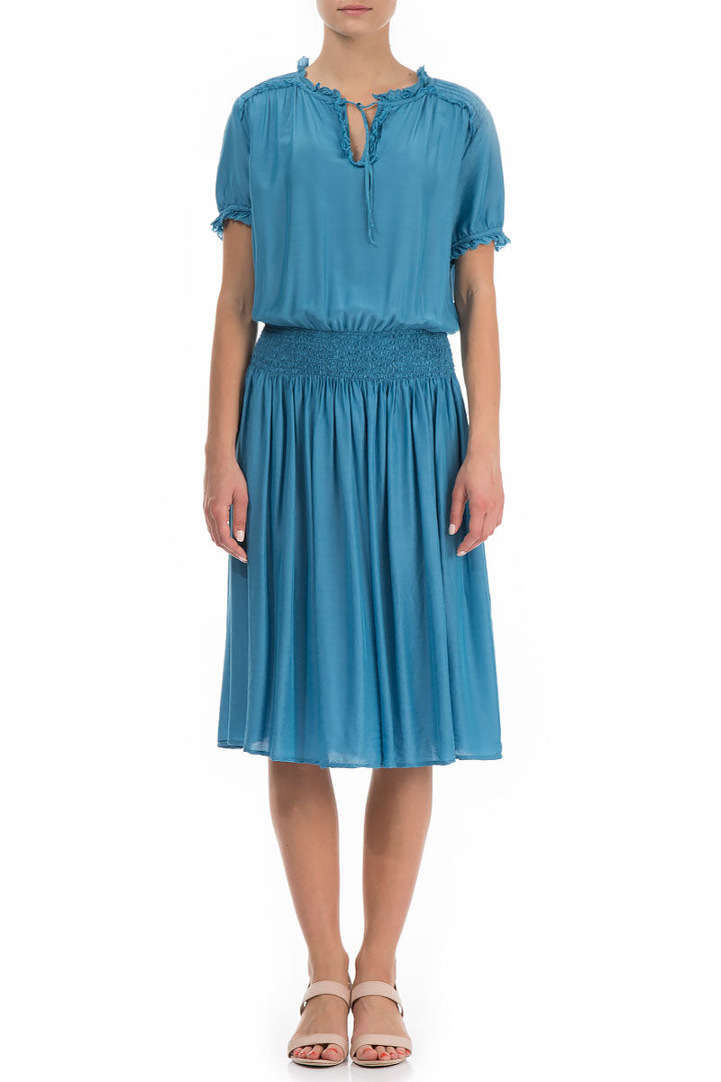 Flowy Ocean Blue Silk Bamboo Dress