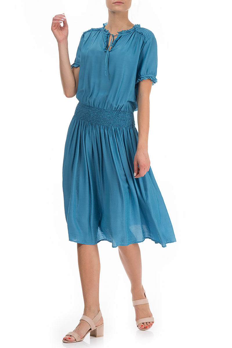 Flowy Ocean Blue Silk Bamboo Dress