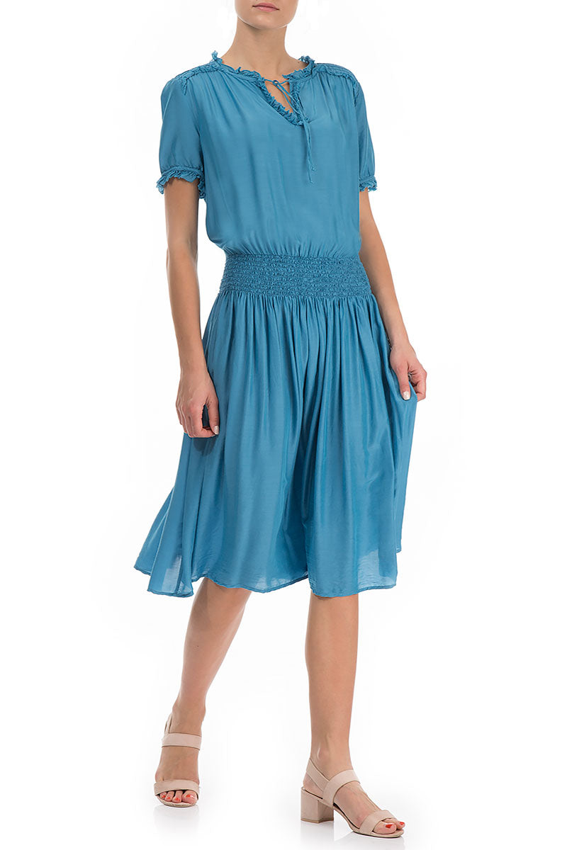 Flowy Ocean Blue Silk Bamboo Dress