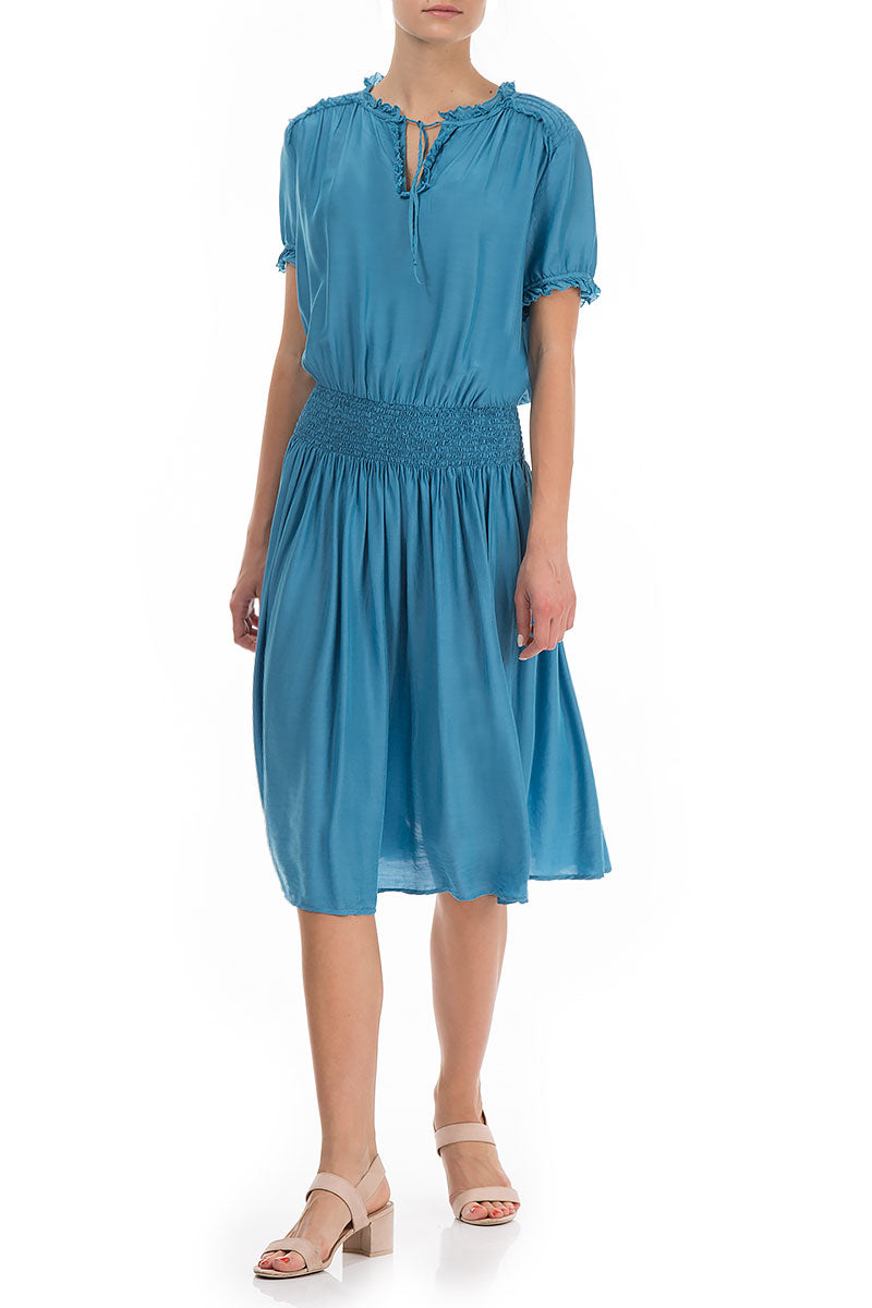 Flowy Ocean Blue Silk Bamboo Dress