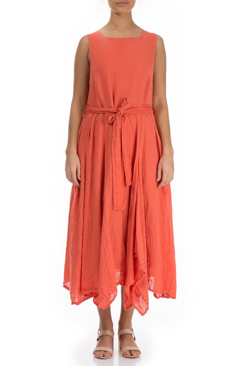 Flowy New Orange Linen Dress - GRIZAS | Natural Contemporary Womenswear