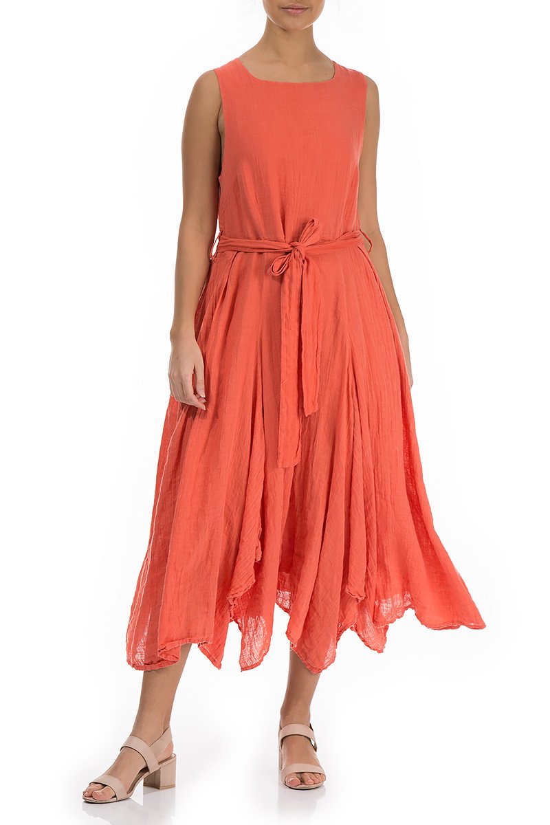 Flowy New Orange Linen Dress - GRIZAS | Natural Contemporary Womenswear