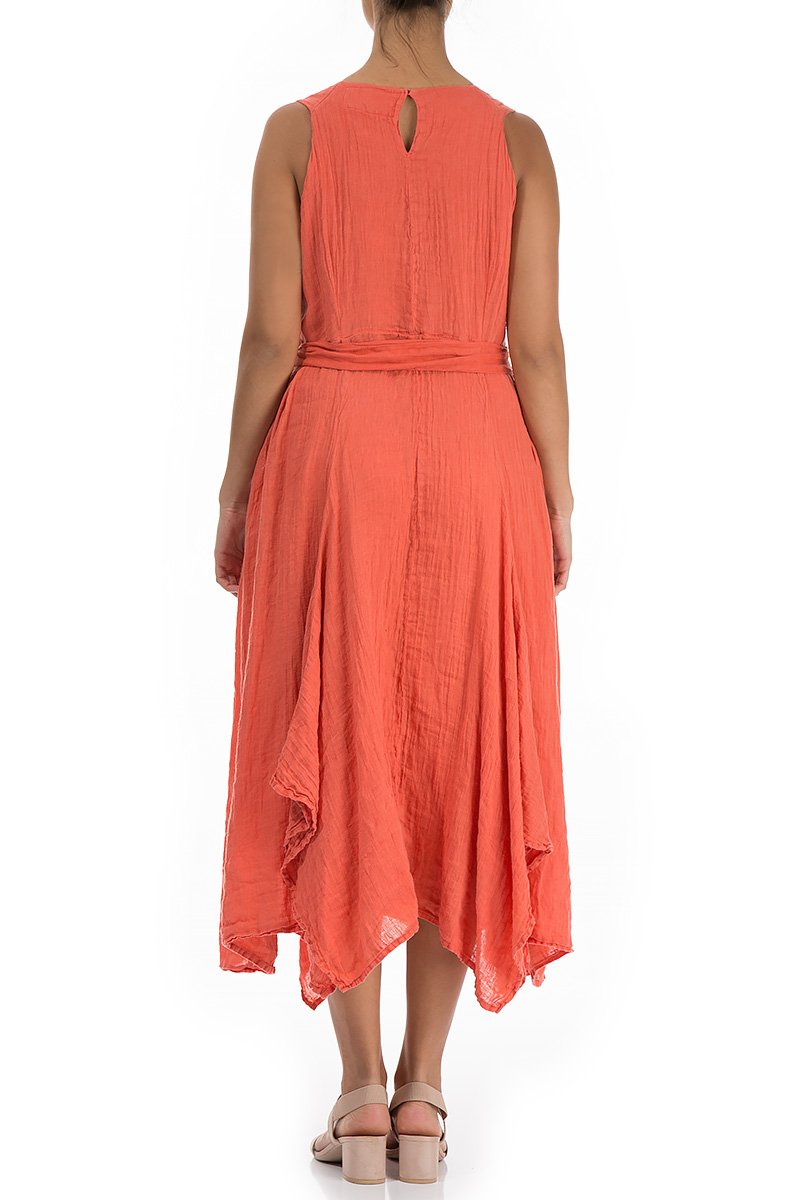 Flowy New Orange Linen Dress - GRIZAS | Natural Contemporary Womenswear