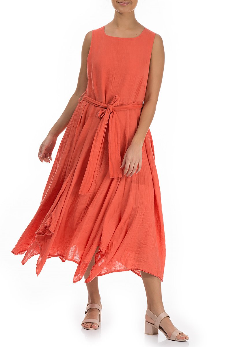 Flowy New Orange Linen Dress - GRIZAS | Natural Contemporary Womenswear