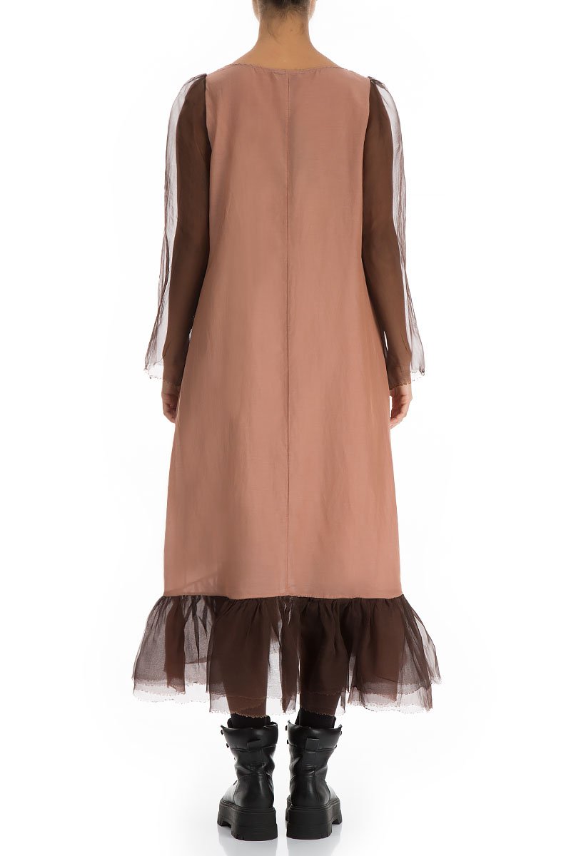 Frilled Cinnamon Pure Silk Dress