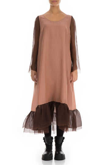 Frilled Cinnamon Pure Silk Dress