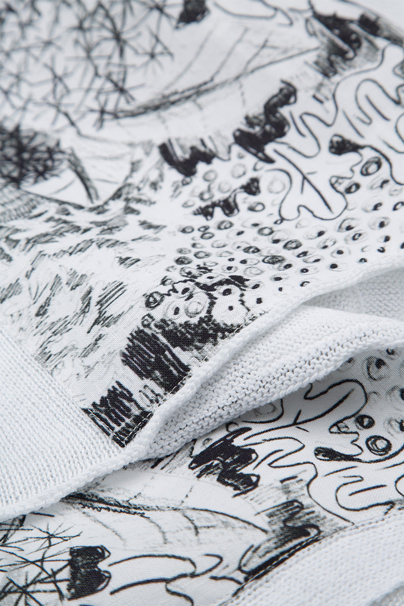 Printed Pockets White Linen Sweater - GRIZAS | Natural Contemporary Womenswear