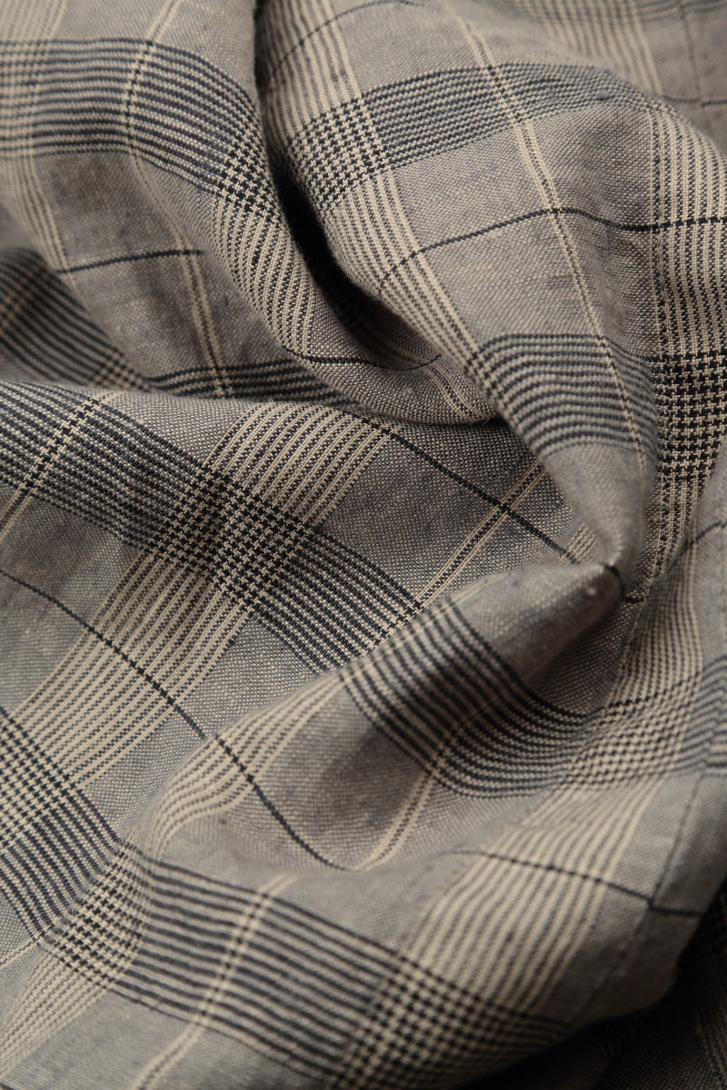 Greige Check Linen Square Scarf