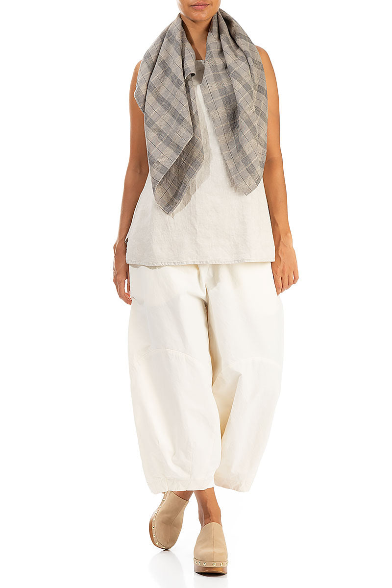 Greige Check Linen Square Scarf