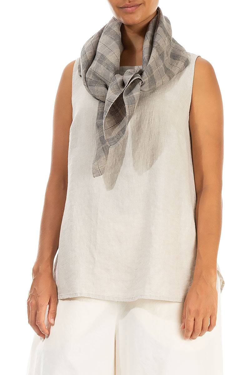 Greige Check Linen Square Scarf