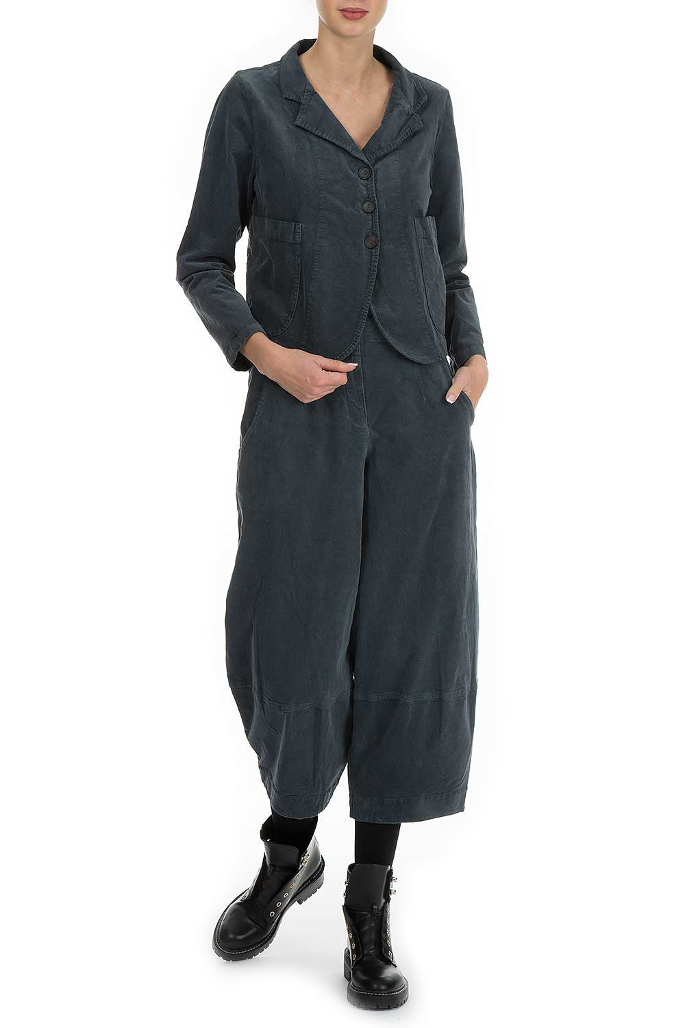 Grey Cotton Velvet Blazer Jacket