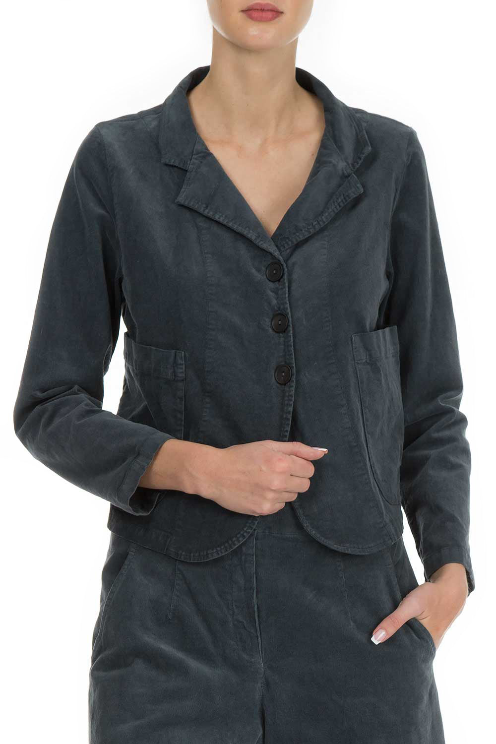 Grey Cotton Velvet Blazer Jacket