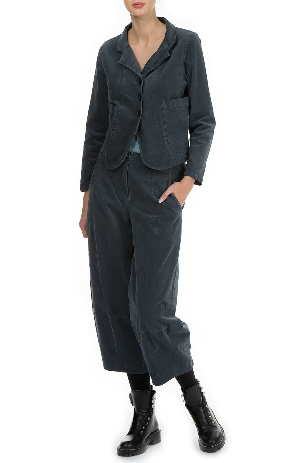 Grey Cotton Velvet Blazer Jacket