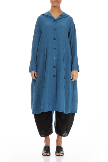 Hooded Atlantic Blue Textured Silk Jacket