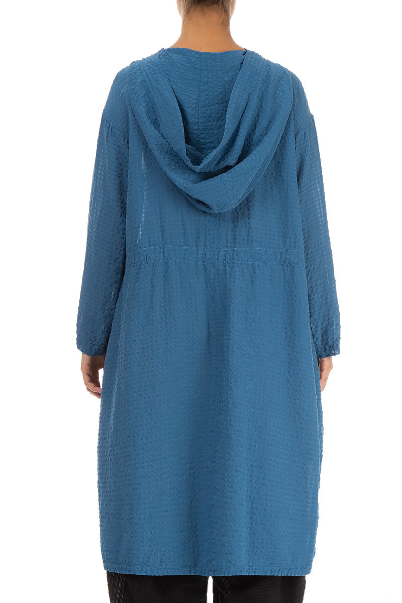Hooded Atlantic Blue Textured Silk Jacket