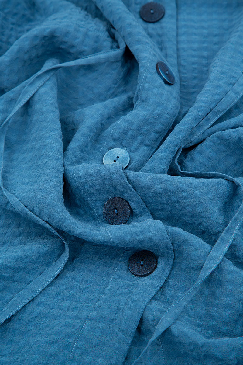 Hooded Atlantic Blue Textured Silk Jacket