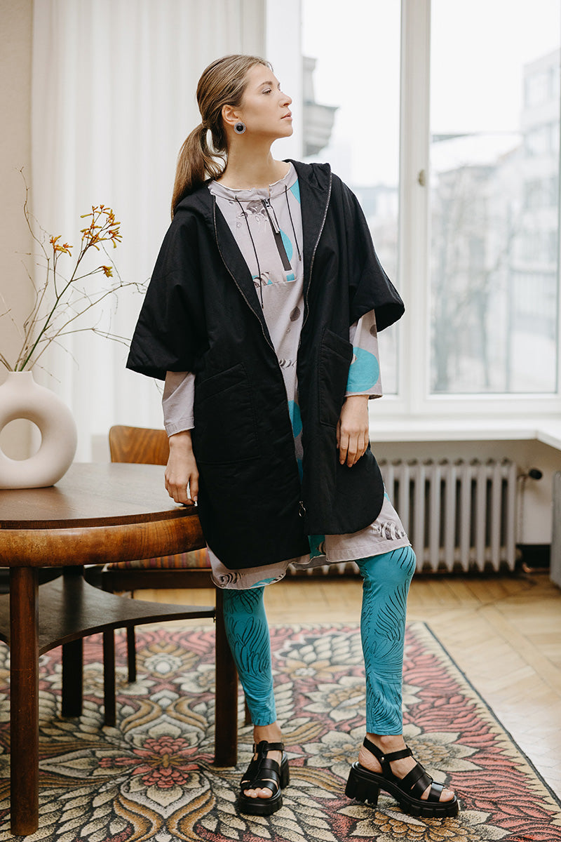 Hooded Black Cotton Gilet