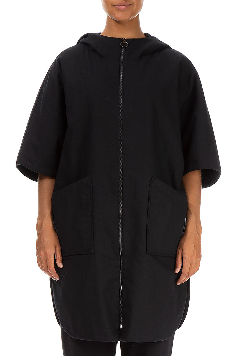 Hooded Black Cotton Gilet