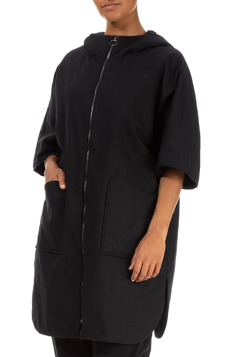 Hooded Black Cotton Gilet