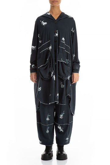 Hooded Oversized Abstract Print Cotton Jacket-Coat