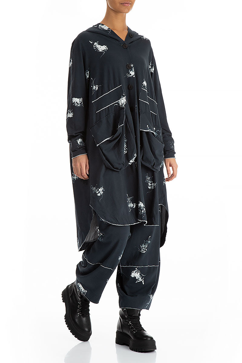 Hooded Oversized Abstract Print Cotton Jacket-Coat