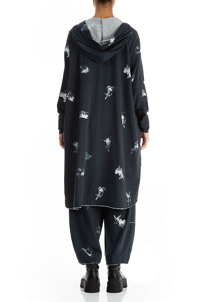 Hooded Oversized Abstract Print Cotton Jacket-Coat