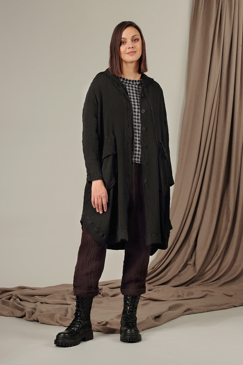 Hooded Oversized Black Linen Jacket