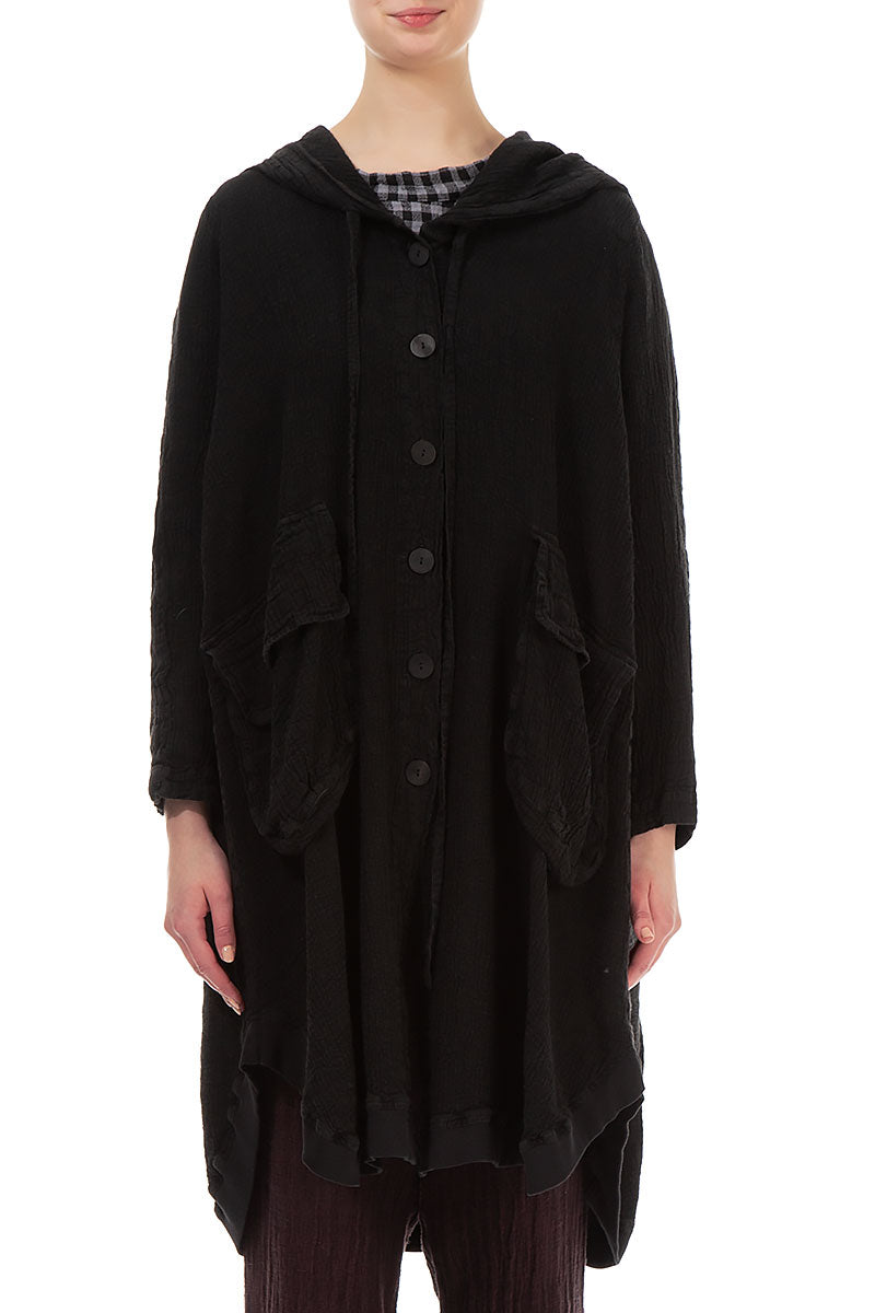 Hooded Oversized Black Linen Jacket