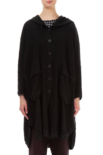 Hooded Oversized Black Linen Jacket