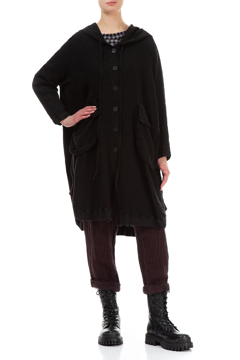 Hooded Oversized Black Linen Jacket
