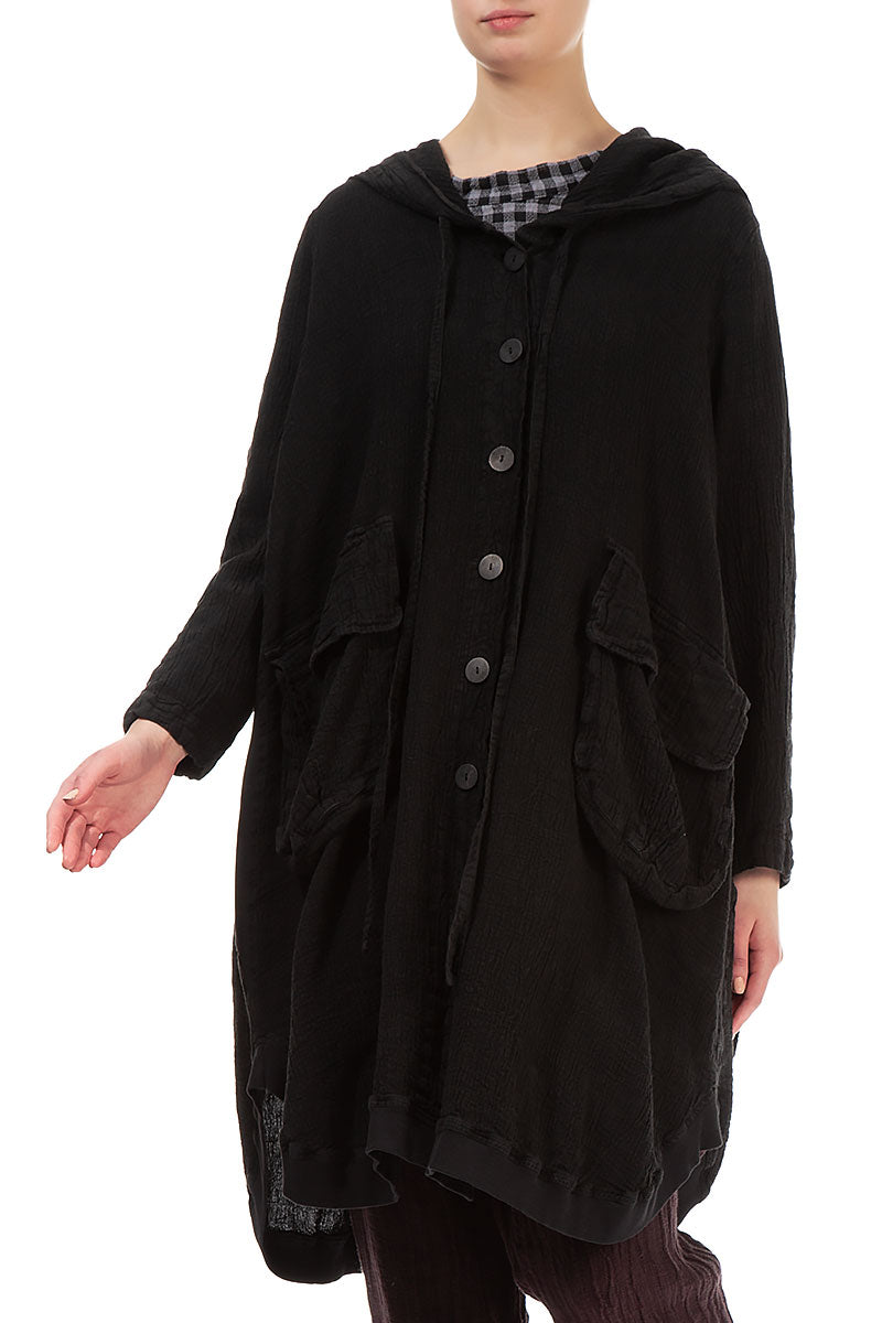 Hooded Oversized Black Linen Jacket