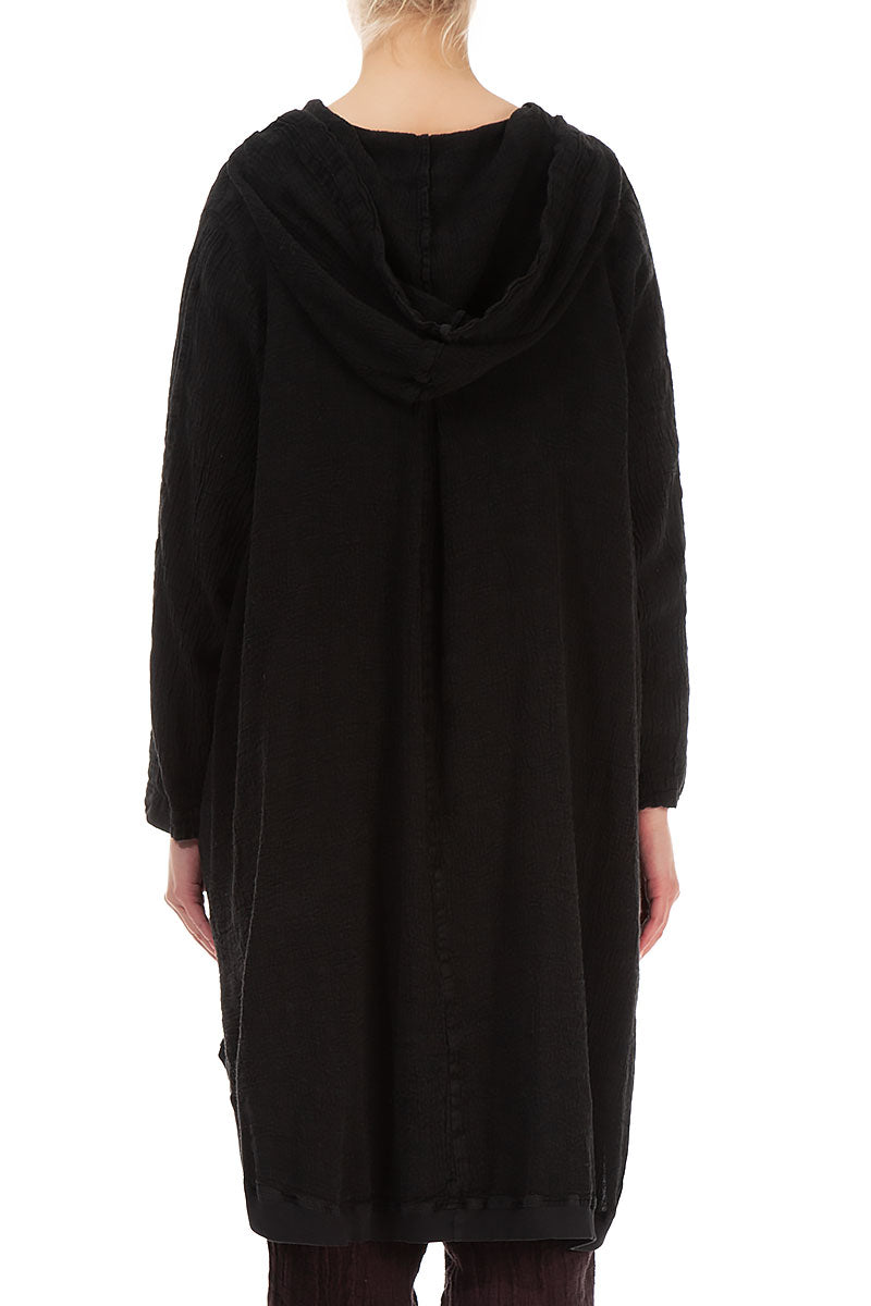 Hooded Oversized Black Linen Jacket