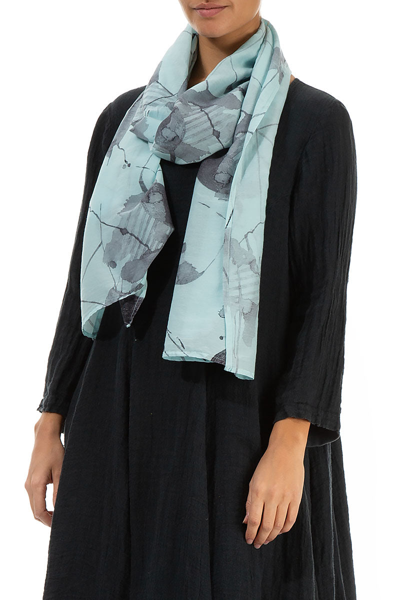Ice Blue Mirage Silk Cotton Scarf