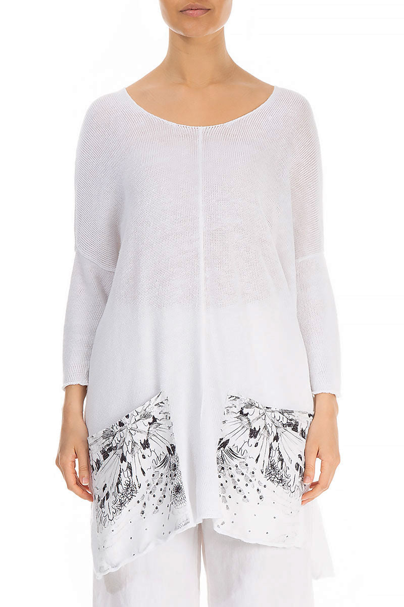 Jungle Pockets White Linen Sweater