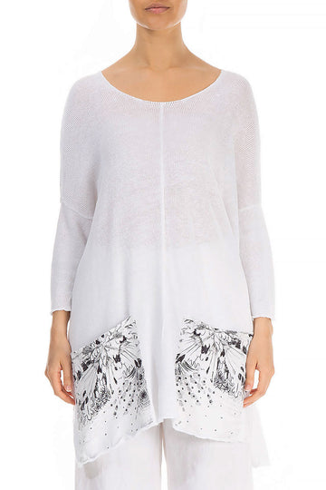 Jungle Pockets White Linen Sweater