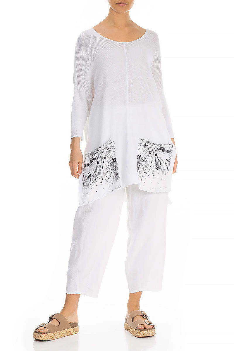 Jungle Pockets White Linen Sweater