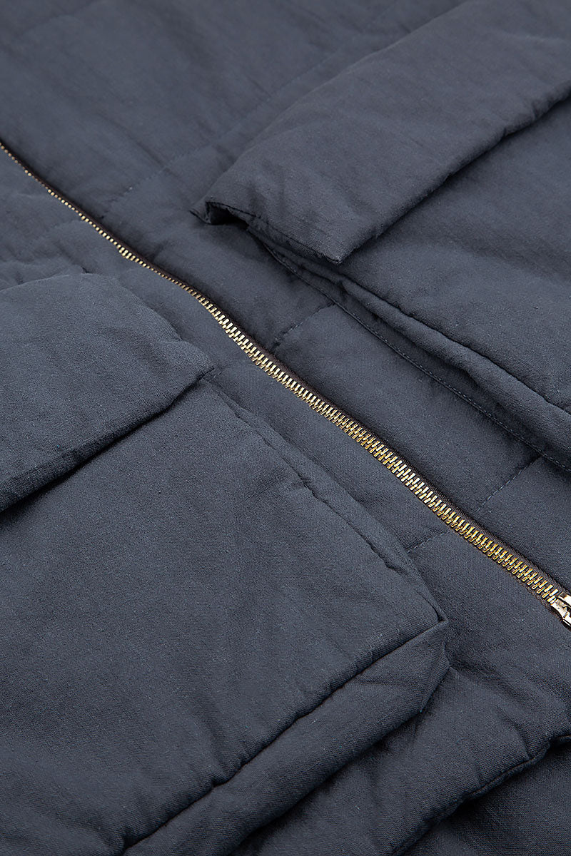 Two Pockets Padded Grey Cotton Vest