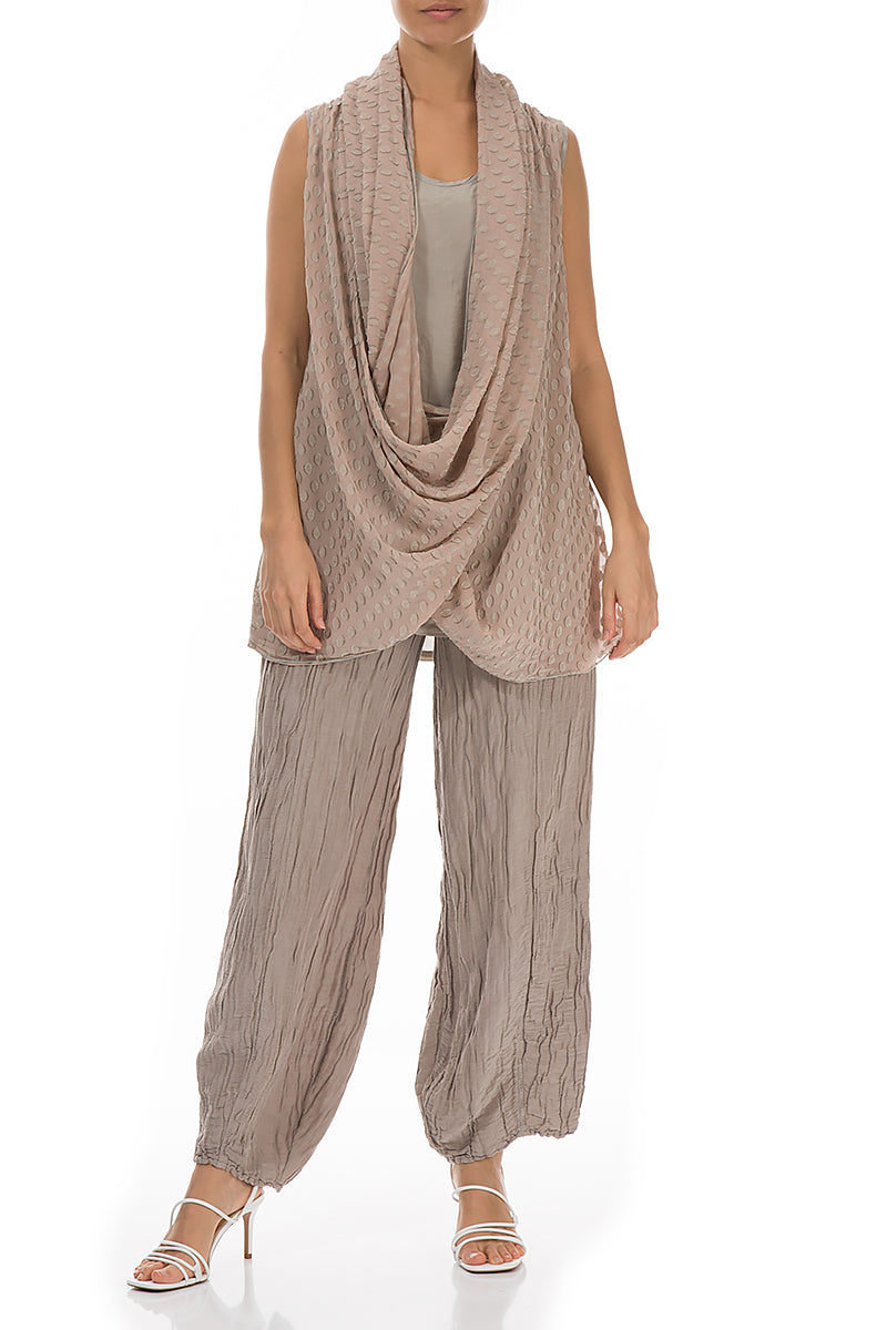 Large Cowl Neck Beige Silk Blouse