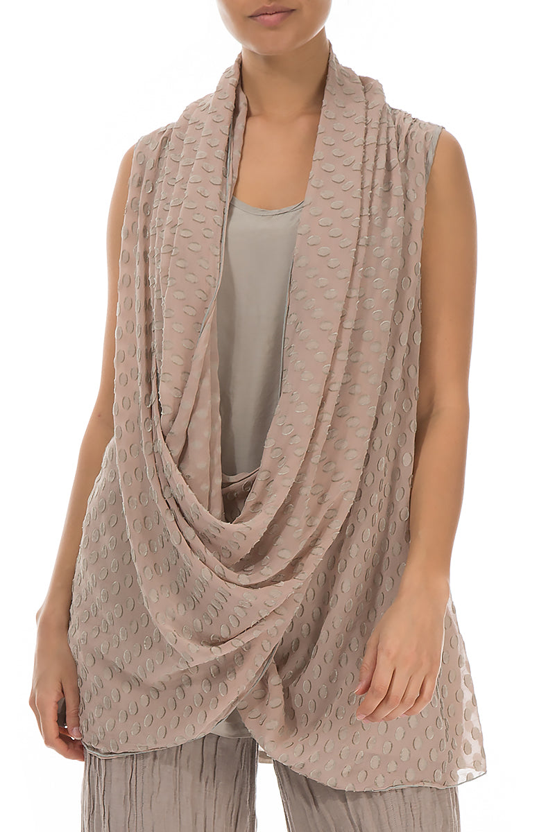 Large Cowl Neck Beige Silk Blouse