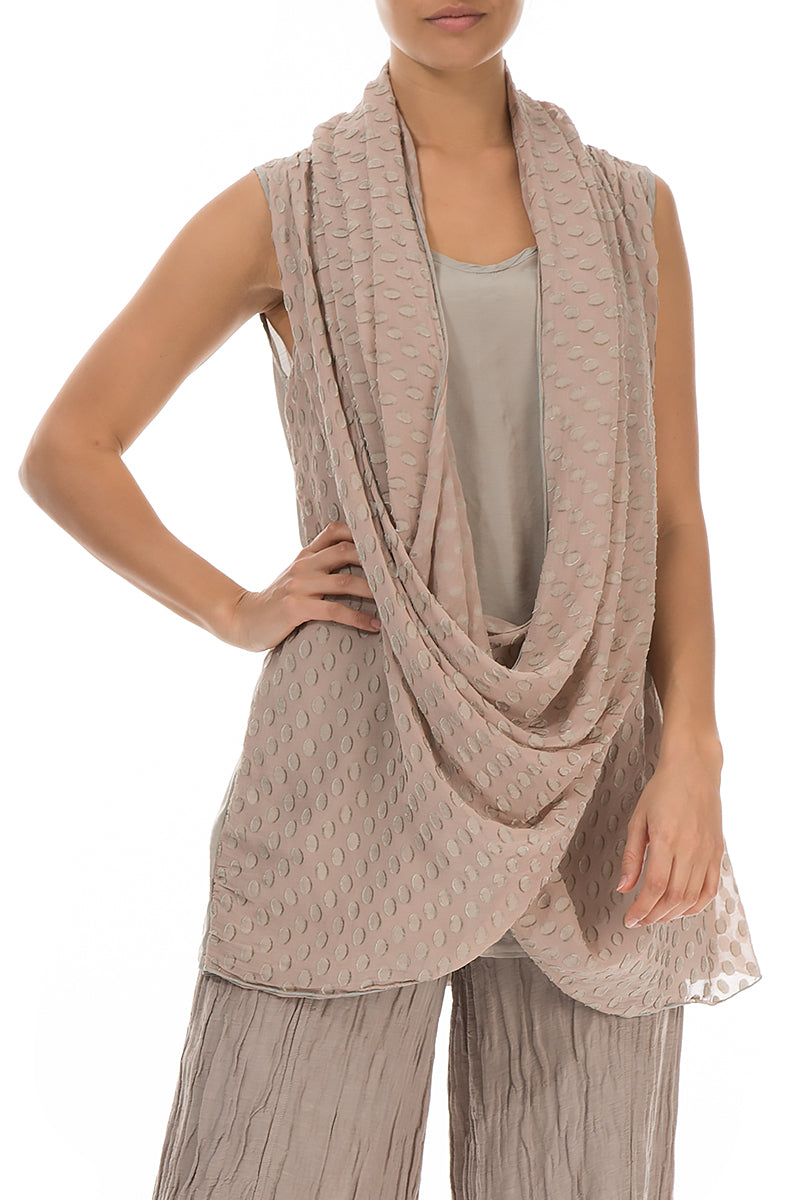 Large Cowl Neck Beige Silk Blouse