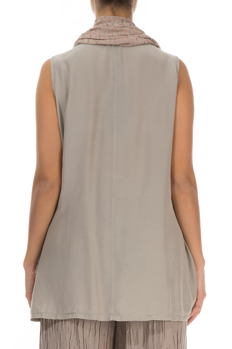 Large Cowl Neck Beige Silk Blouse