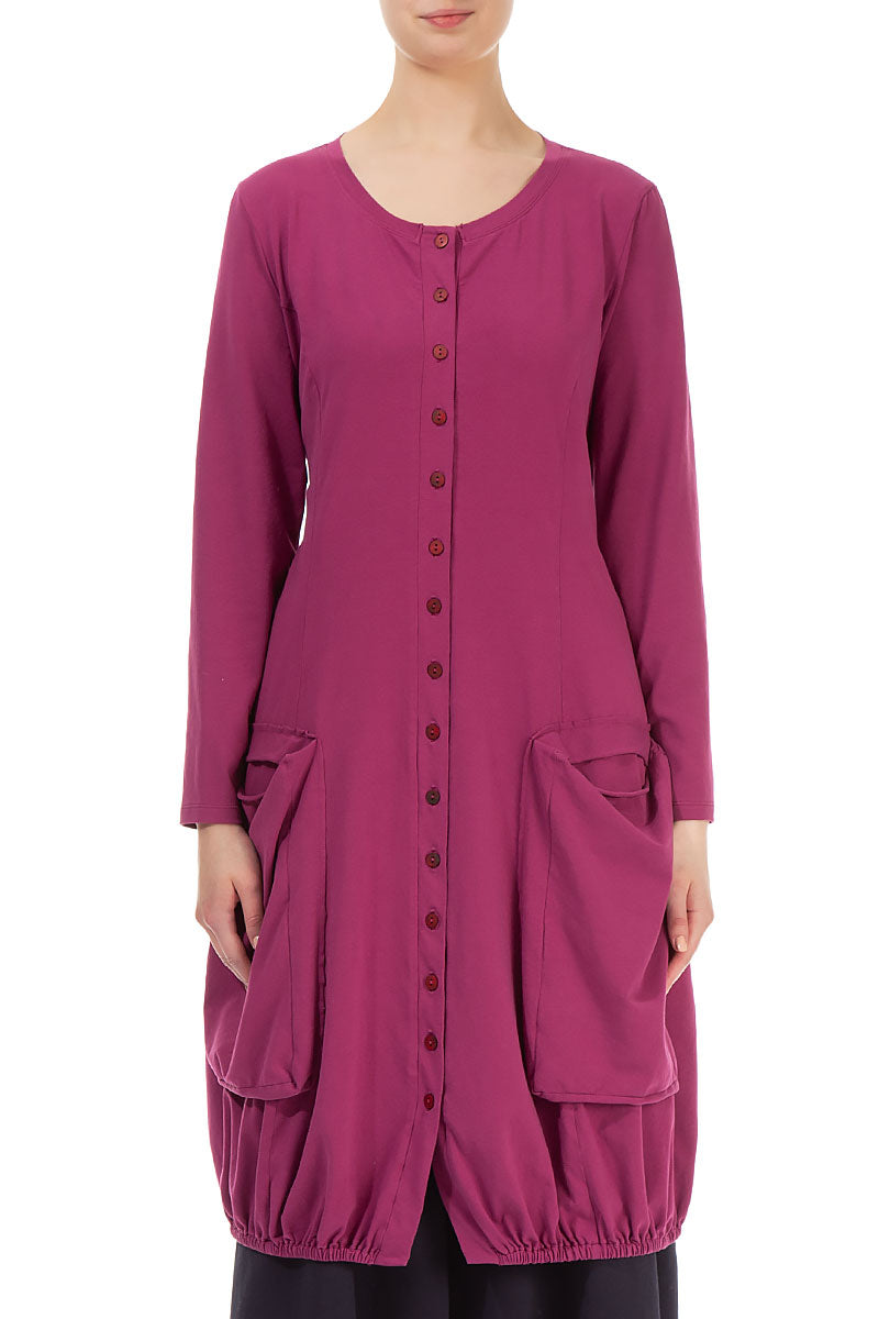 Large Pockets Claret Cotton Jacket Dress