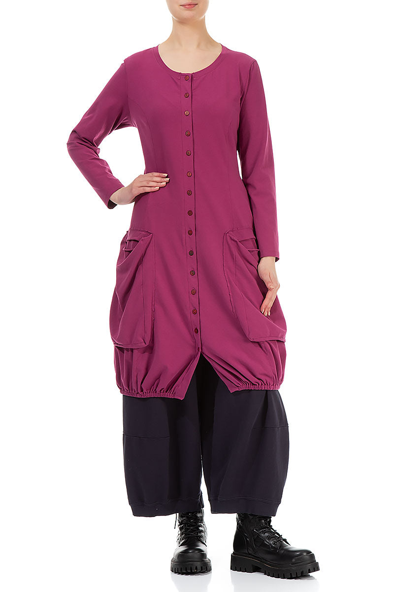 Large Pockets Claret Cotton Jacket Dress