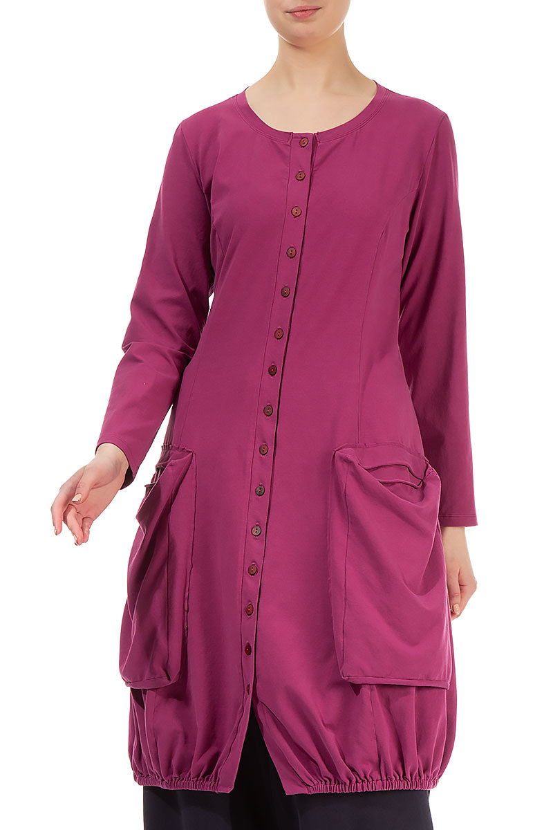 Large Pockets Claret Cotton Jacket Dress