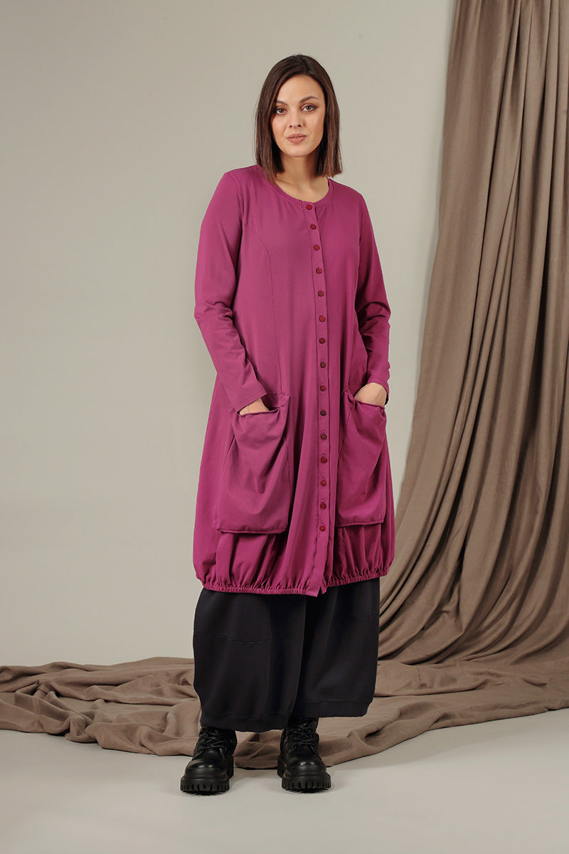 Large Pockets Claret Cotton Jacket Dress